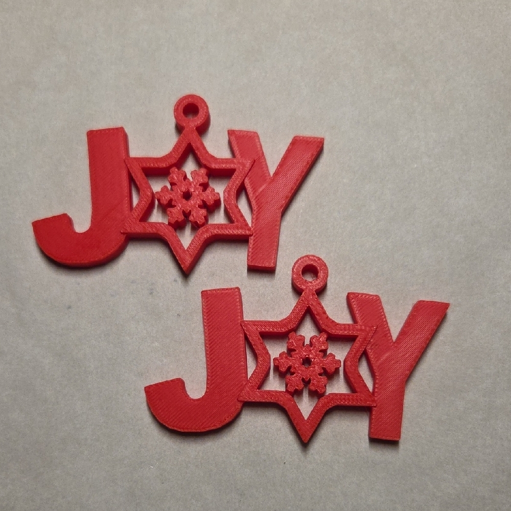 Hand Crafted 3-D Printed JOY Christmas Ornaments: Set Of 2